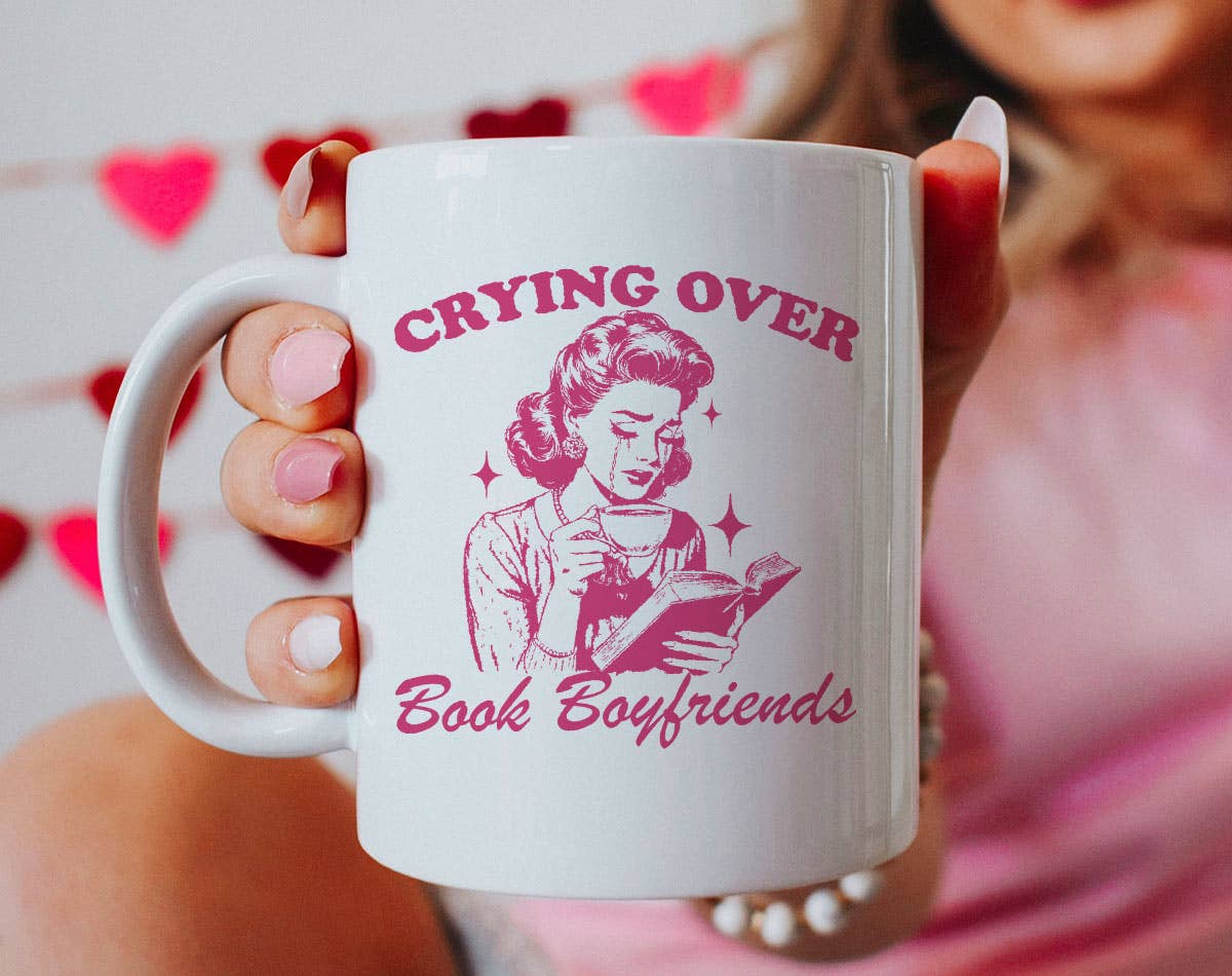 Crying Over Book Boyfriends - Retro Trendy Coffee Mug
