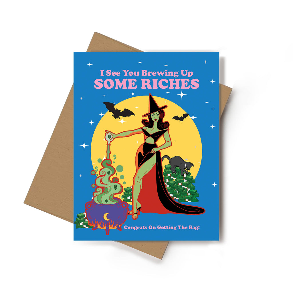 Brewing Riches Congrats Greeting Card– Spooky Witch- 6-Pack
