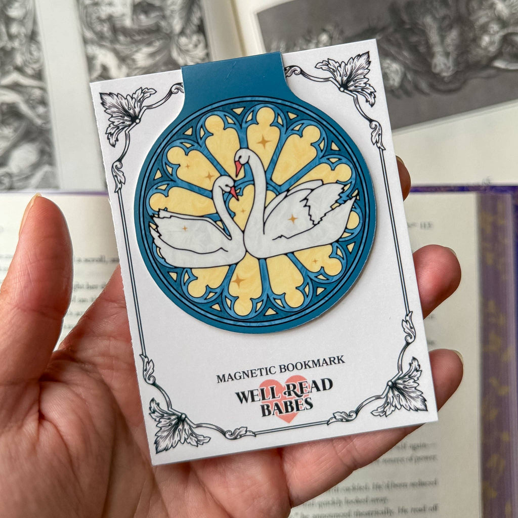 Stained Glass Swans Magnetic Bookmark Romantasy Book Lover