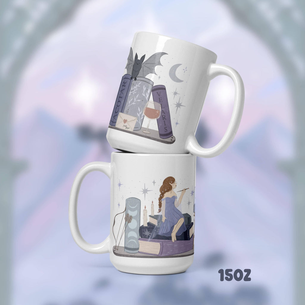 Feyre ACOTAR SJM Book Stack Mug, Fantasy Reader Coffee Cup, Bookish Gifts, Bookworm Accessories, Night Court Velaris, acotar fan art