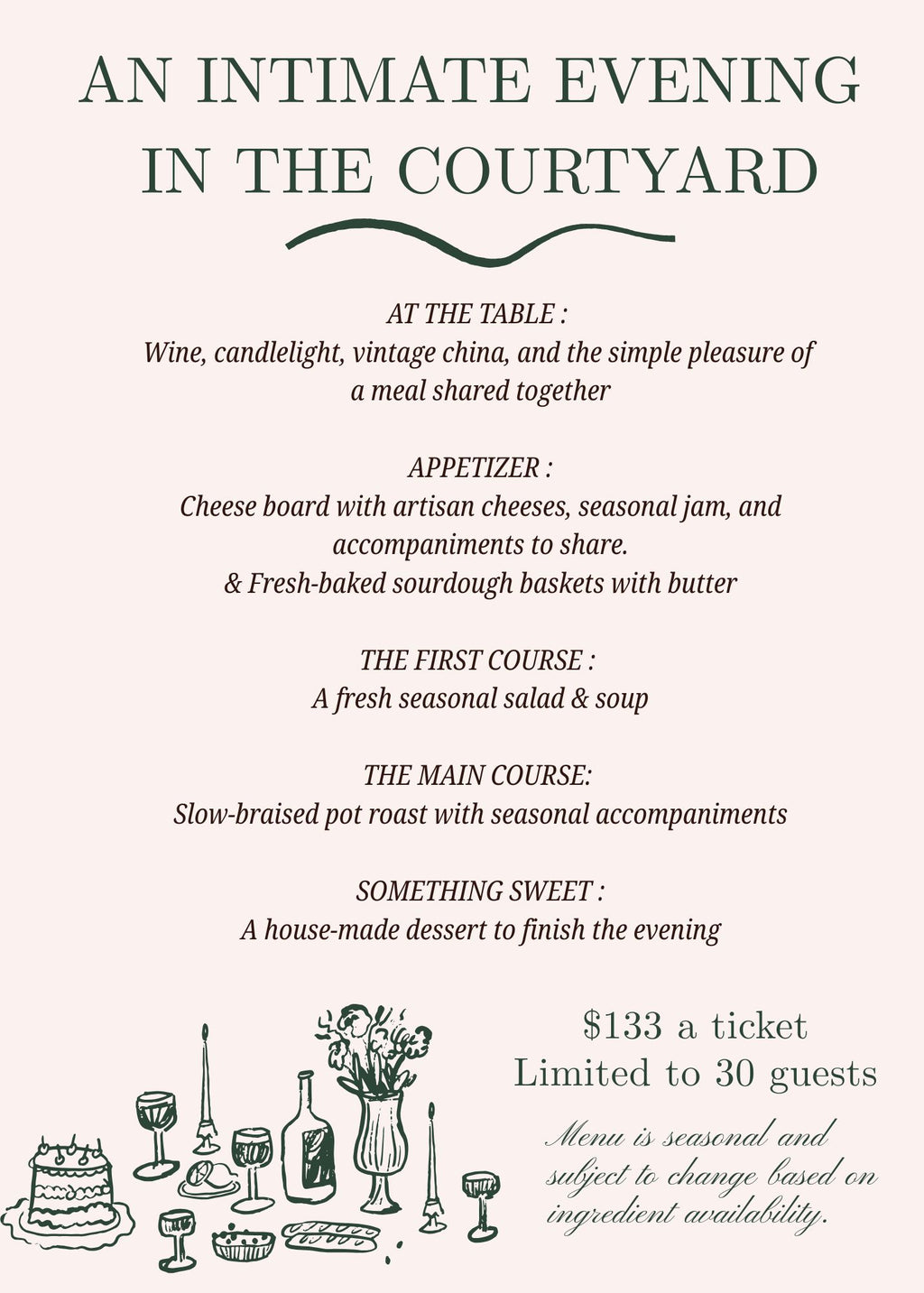 Farm to Table Dinner (LINK TO PURCHASE IN DESCRIPTION)