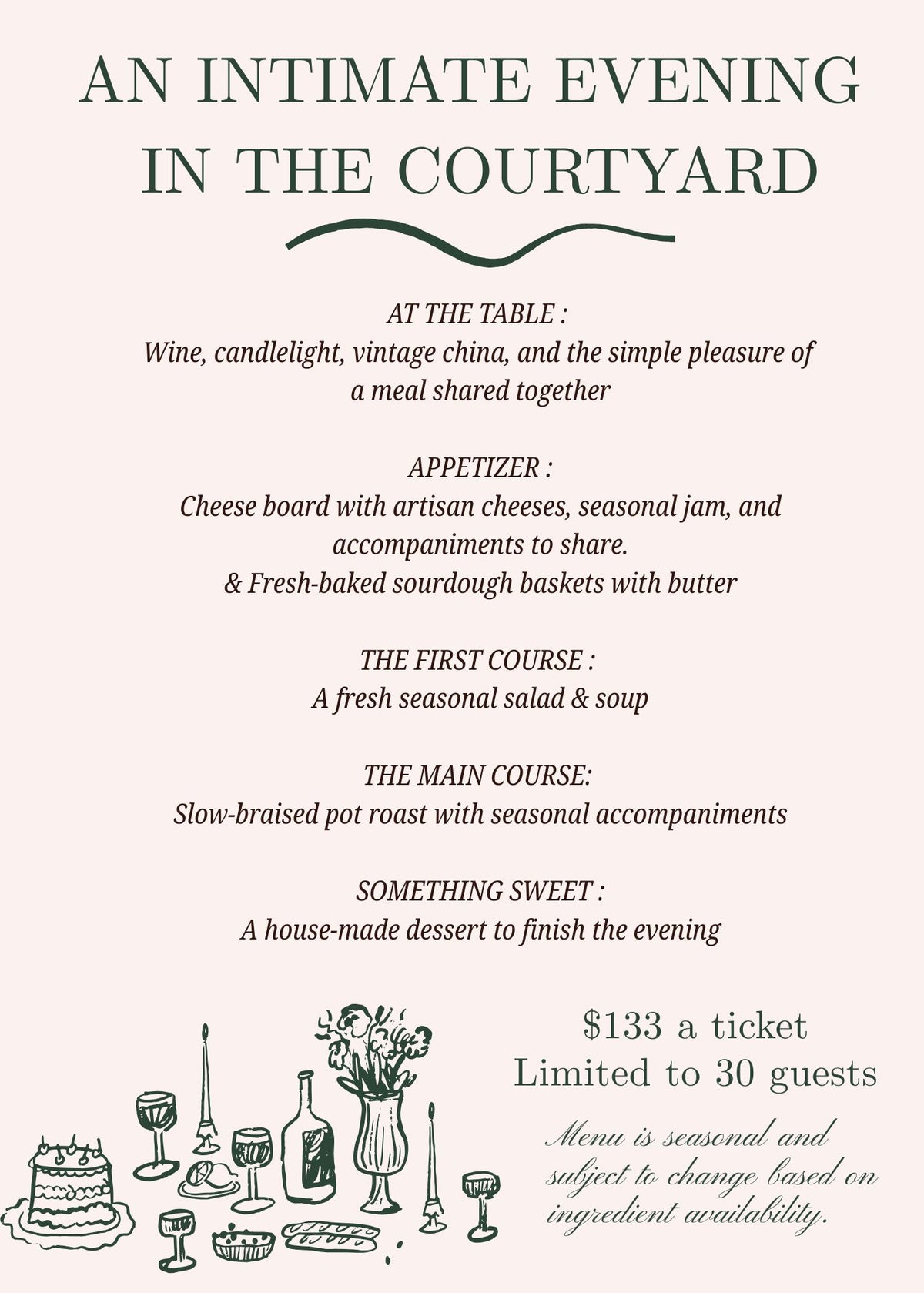 Farm to Table Dinner (LINK TO PURCHASE IN DESCRIPTION)