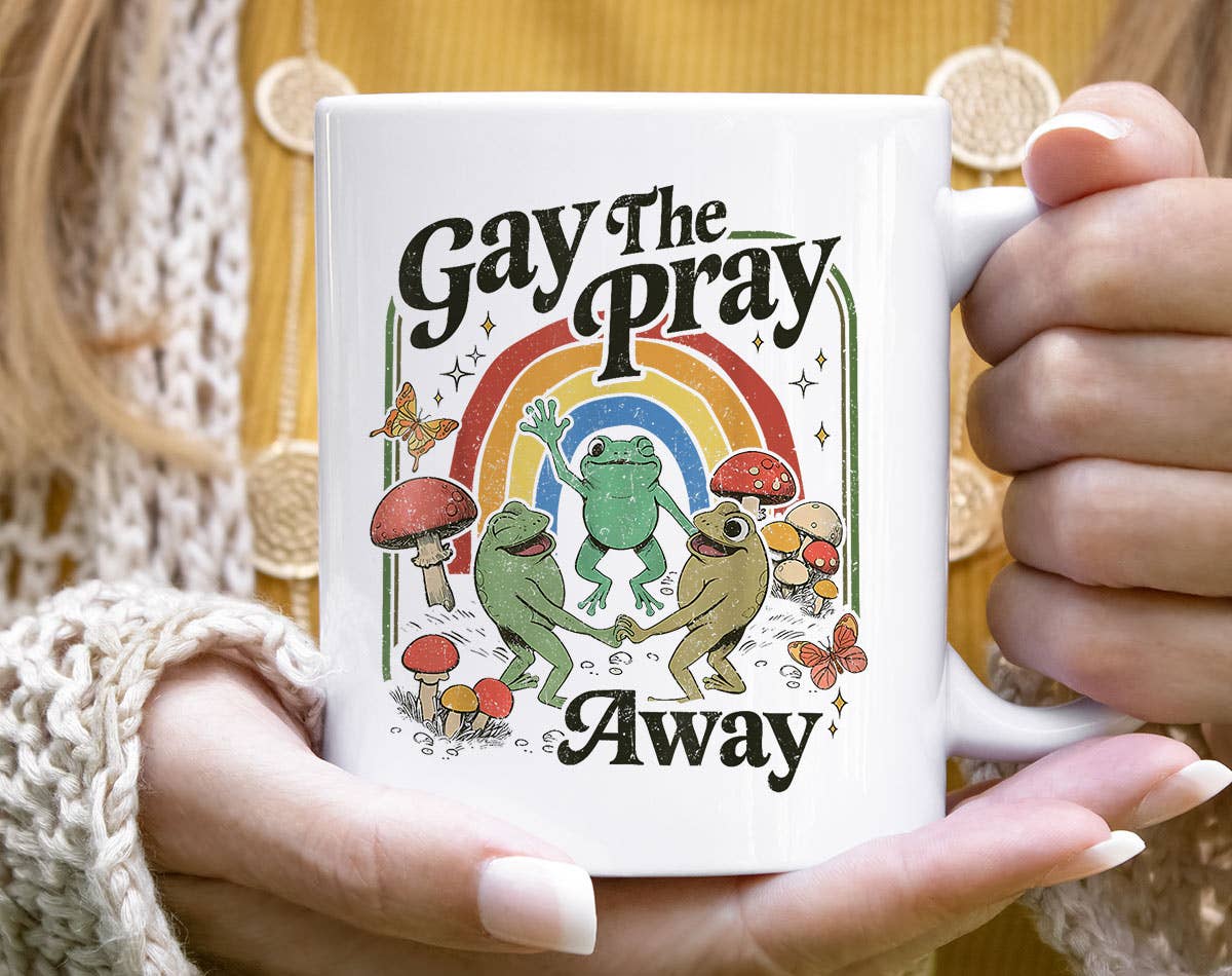 Gay The Pray Away - Funny Retro Cottagecore Pride Coffee Mug