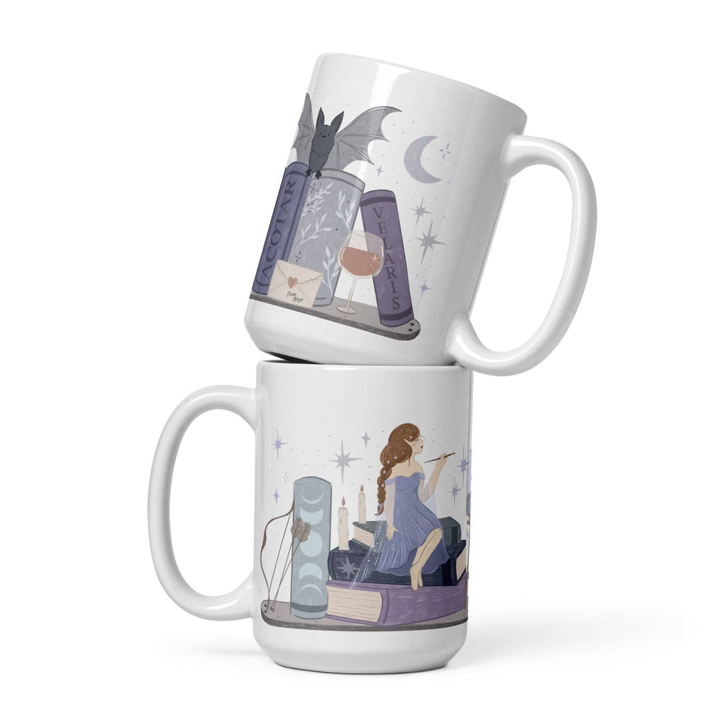 Feyre ACOTAR SJM Book Stack Mug, Fantasy Reader Coffee Cup, Bookish Gifts, Bookworm Accessories, Night Court Velaris, acotar fan art