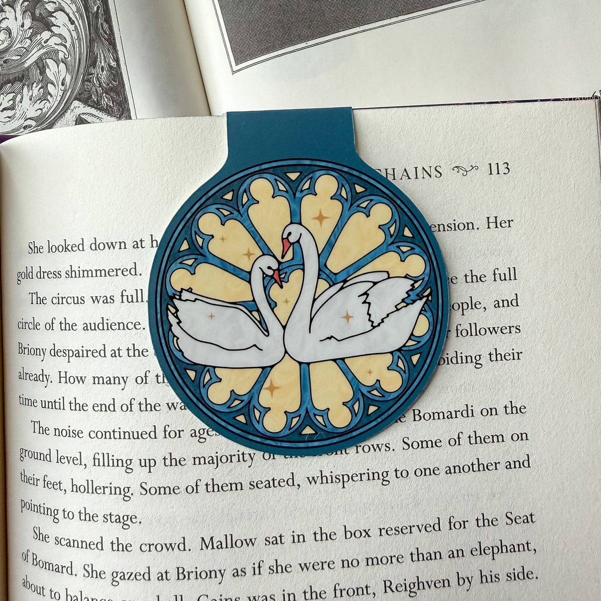 Stained Glass Swans Magnetic Bookmark Romantasy Book Lover
