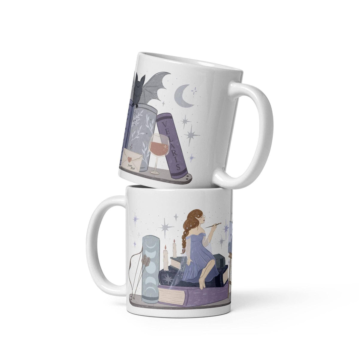Feyre ACOTAR SJM Book Stack Mug, Fantasy Reader Coffee Cup, Bookish Gifts, Bookworm Accessories, Night Court Velaris, acotar fan art